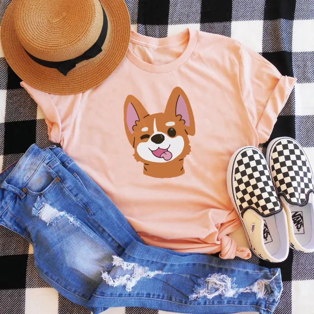Animal Dog Print Short sleeved T shirt Peach Red - Shop at LoveMi
