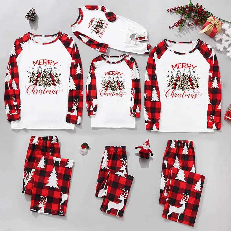 Christmas Home Service Parent-child Suit Plaid Stitching Printing - A-Moml