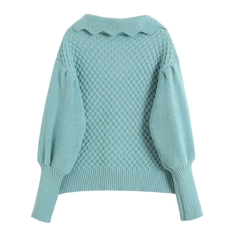 Embroidered Balloon Sleeve Knit Cardigan Casual Women's Top