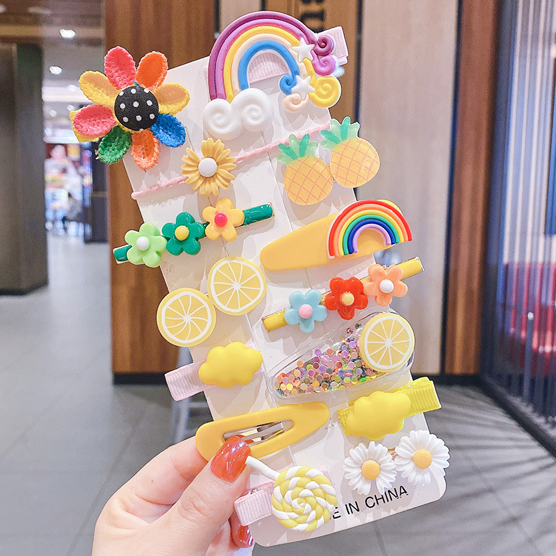 14PCS Toddler Hair Accessories Set  Colorful Rainbow Barrettes, Pins, Candy Fruits, Butterflies For Kids' Stylish Hairstyles