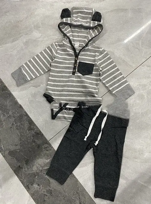 Striped Hooded Long-sleeved Jumper With Trousers