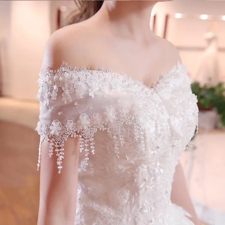 Shoulder-to-shoulder Wedding Dress Bridal Lace Plus Size