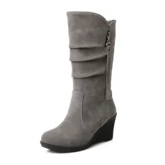 Autumn And Winter Mid-tube Boots Women - Grey - View 1