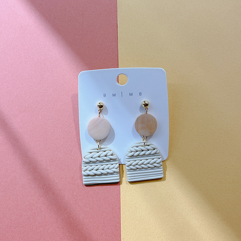 Women's High-quality Metal Stitching Textured Soft Ceramic Earrings