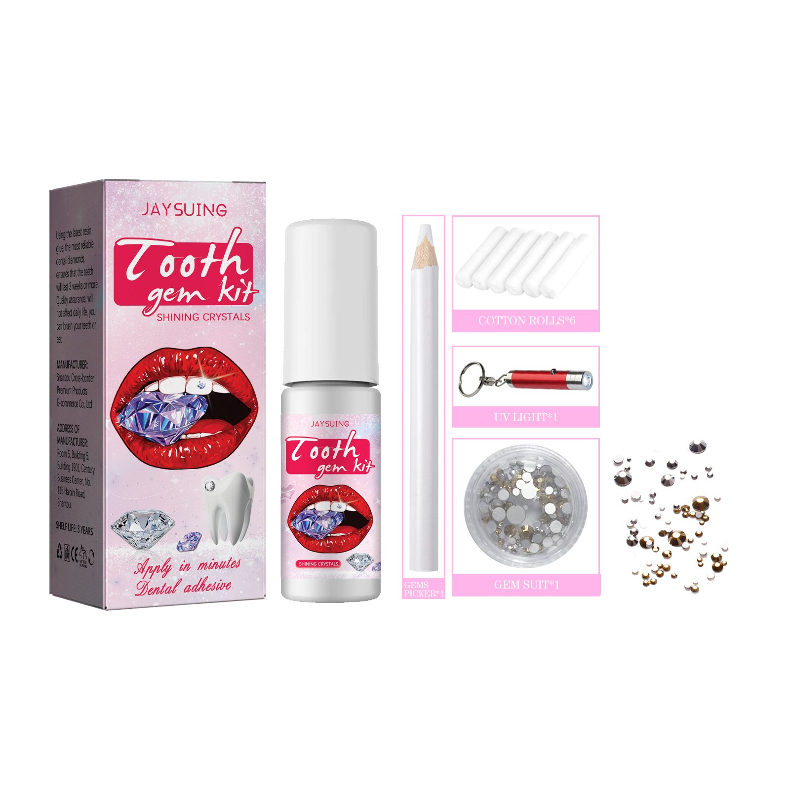 Jaysuing Tooth Gem Kit, Accessories Easy To Remove And Install Crystal Dental Drill Tooth Embellish Glitter Stick image 5
