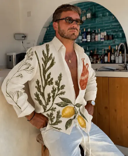 Mediterranean Seaweed & Lemon Print Oversized Shirt