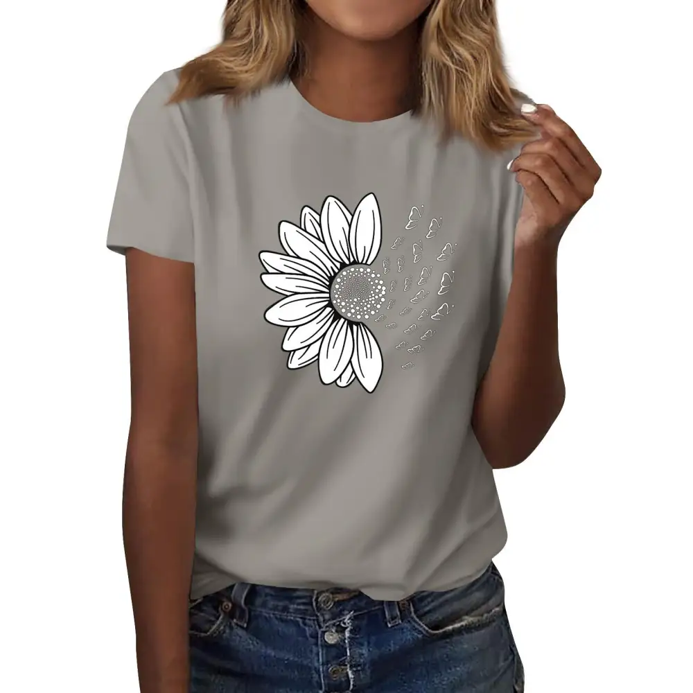 Fantasy Gradient Short Sleeve Women's Comfortable Breathable Loose Round