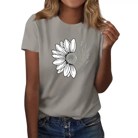 Fantasy Gradient Short Sleeve Women's Comfortable Breathable Loose Round