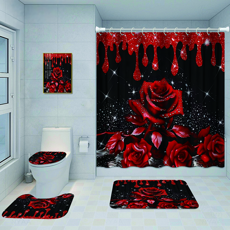 Bathroom Five-piece Set, Shower Curtain, Three-piece Mat Set, Aluminum Alloy Decorative Painting