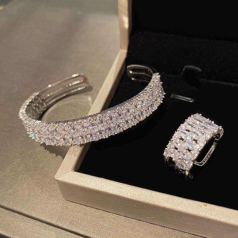 Simple Fashion Versatile Full Of Diamonds Wide Version Of The Row Of Diamond Bracelet Ring