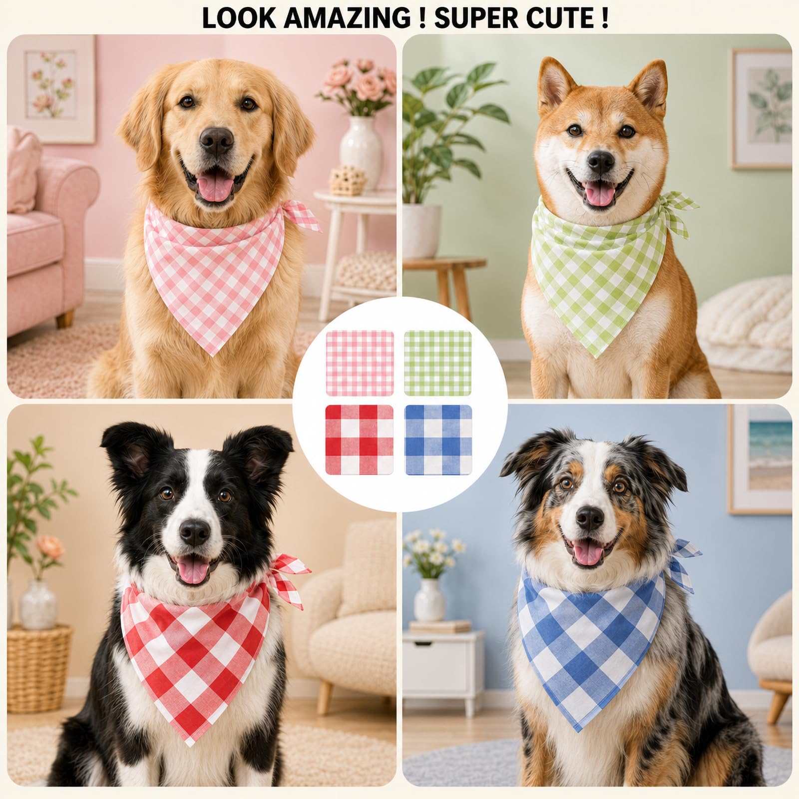 Blue & White Plaid Dog Bandana 1 Pack, Soft Cotton Blend Square Pet Scarf For Medium Dogs, Lightweight Breathable Kerchief, Fits Neck Up To 18 Inches
