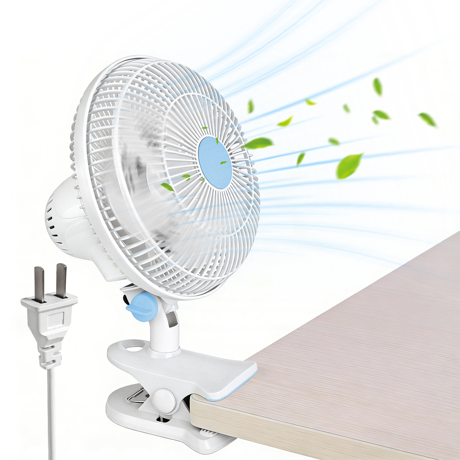 8.66In Oscillating Clip On Fan 2 Speeds Quiet Clamp Fan With 90 Degree Oscillating & Tilting Angle Desktop Wall Mount For Home Office Dorms Strollers