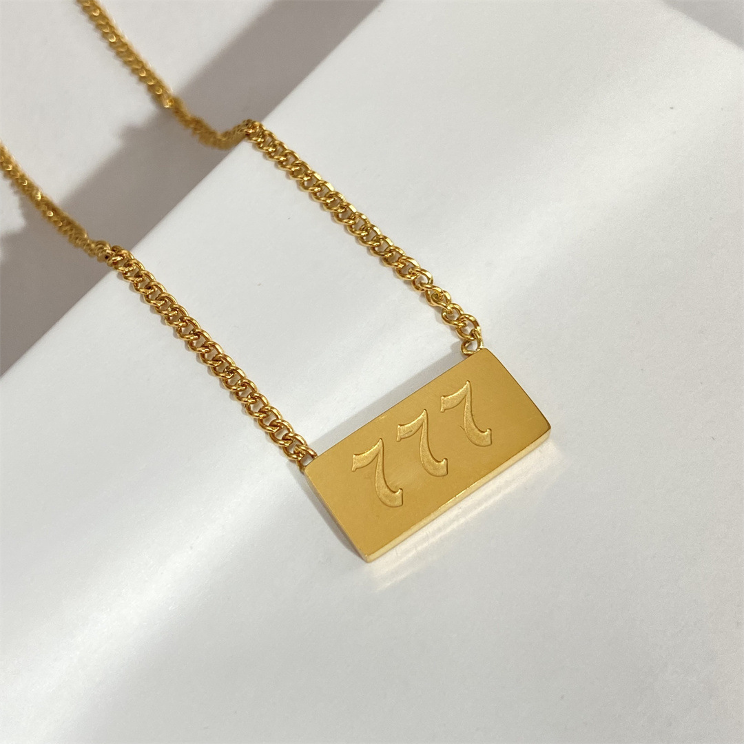 Lucky Angel Number Square Tag Necklace