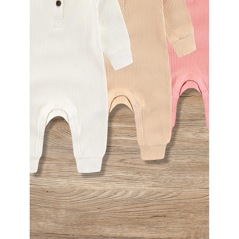 3-Pack Newborns Infants Baby Boys & Girls Long Sleeve Ribbed Romper Soft Button Front Jumpsuit — foto 19