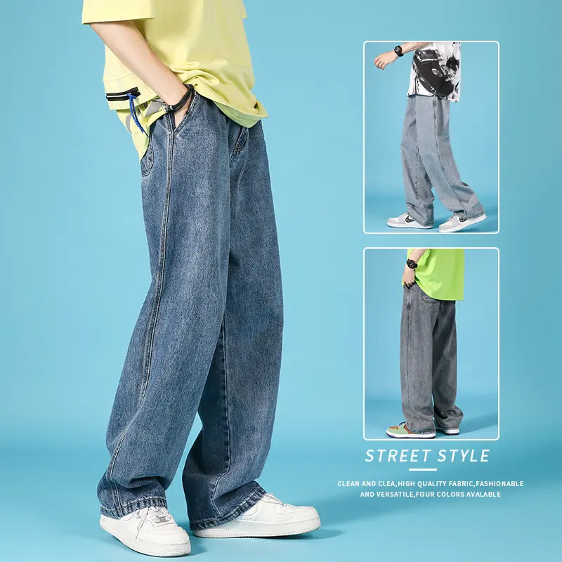 Straight Loose Jeans Men Casual Trousers Hip Hop Cargo