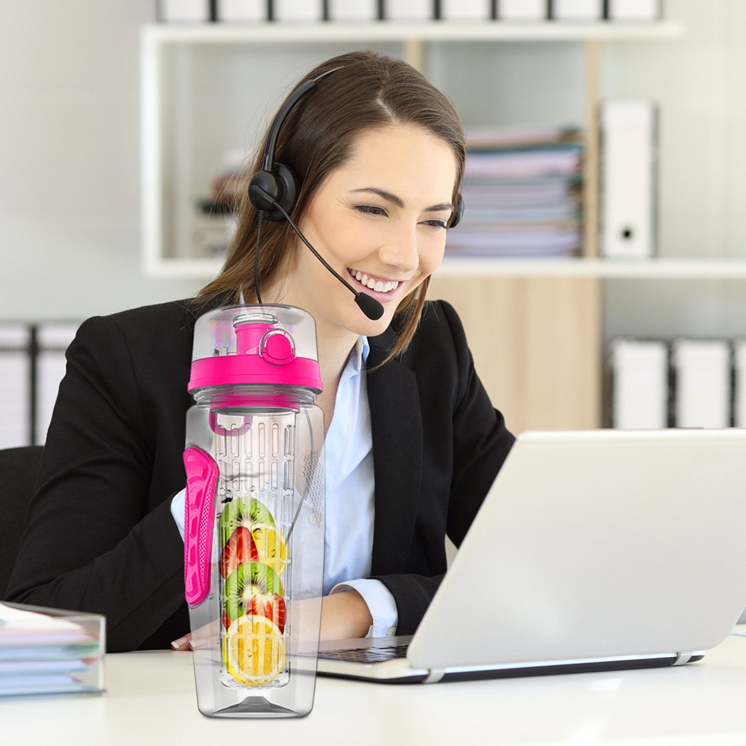 3 Color Options - 1Pc Fruit Infuser Water Bottle 32OZ Juice Shaker Sport With Flip Top Lid Anti-Slip Grips For Office Home Sport Running Walking Hiking - Image 17