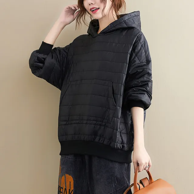 Winter New All match Preppy Style Solid Color Hooded Loose Long sleeved Cotton Jacket Jacket Women Black - Shop at LoveMi