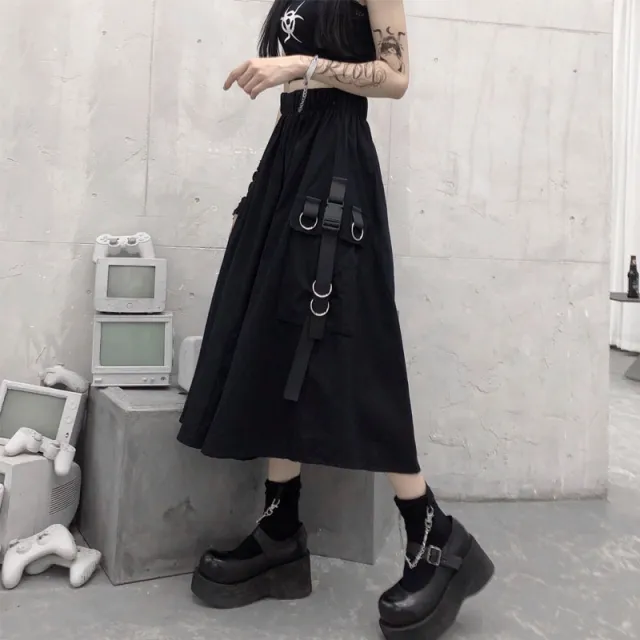 A line Skirt Autumn And Winter Skirt Women's Overalls Mid length High Waist Black - Shop at LoveMi