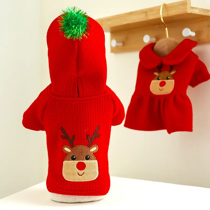 Pet Clothes New Year Festive Christmas Elk Couple Dress Skirt Hoodie