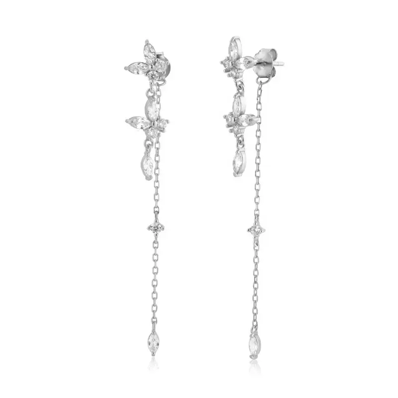 Butterfly Tassel White Diamond Simple Earrings