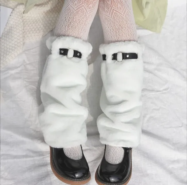 Calf Warmer Plush Faux Fur Socks Knee Pads White - Shop at LoveMi