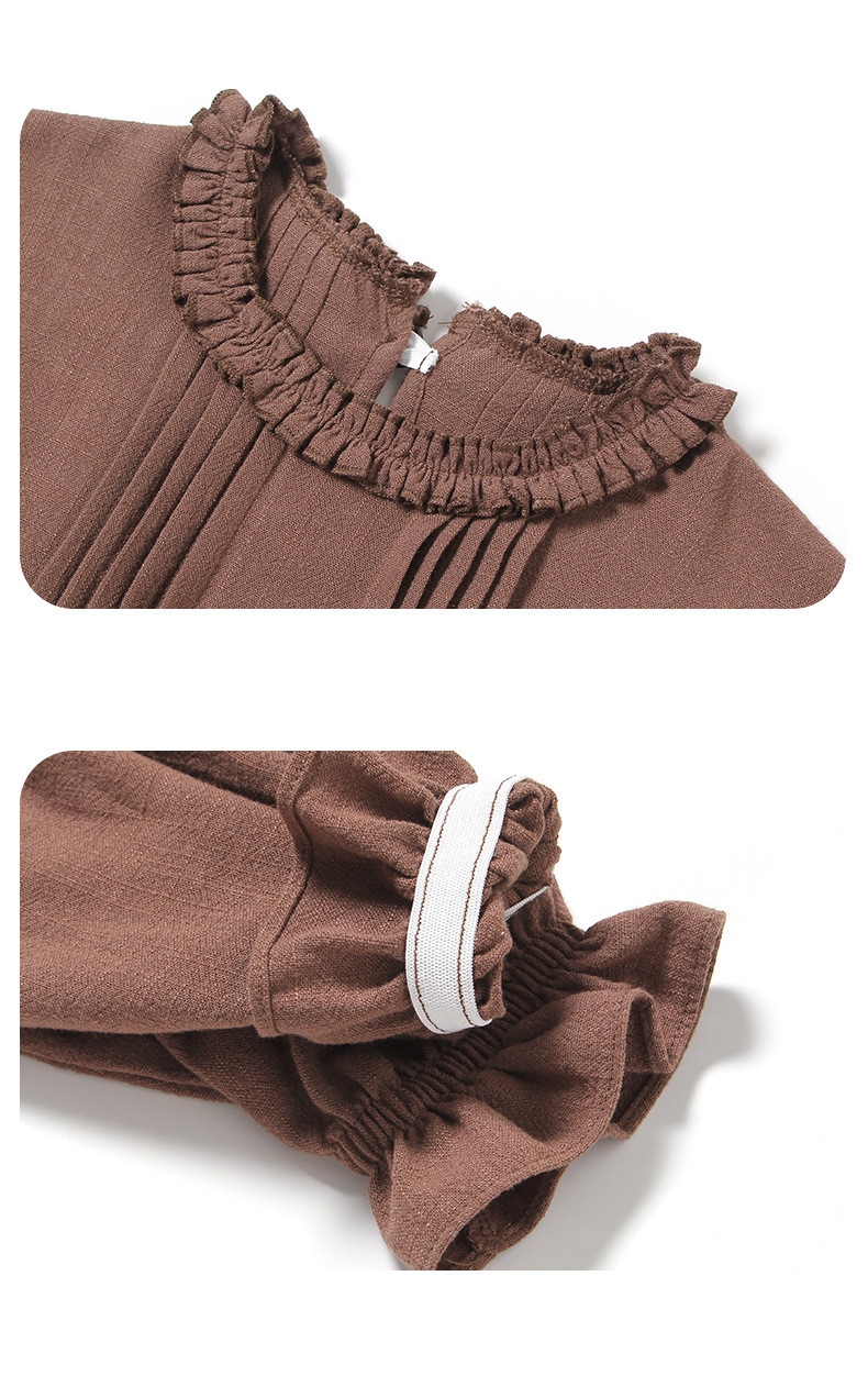 Lace Long-sleeved Solid Color Linen Pastoral Children's Dress