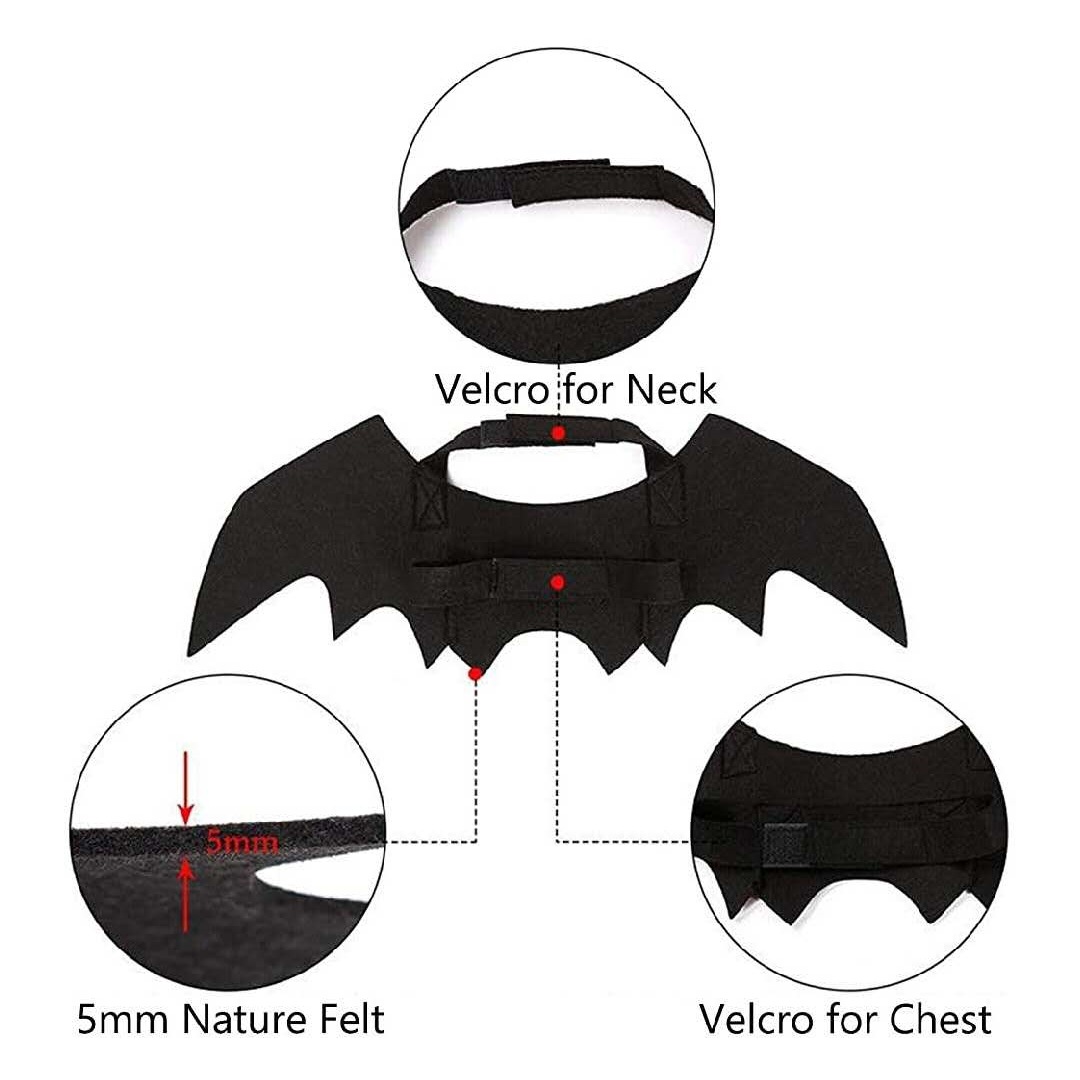 Halloween Felt Pet Decoration Bat Wings (Black-45x16cm)