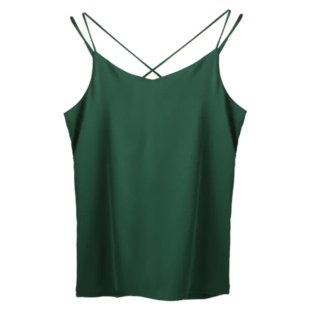 Silk Satin Camisole Women's Suit Inner Bottoming Shirt Beautiful Back Sleeveless Back Slit Green - Shop at LoveMi