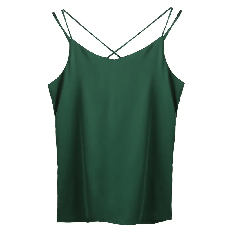 Silk Satin Camisole Women's Suit Inner Bottoming Shirt Beautiful Back Sleeveless Back Slit - Green