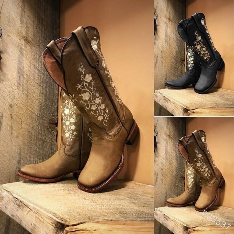 Title 2, Round Toe Retro Embroidered Knight Boots