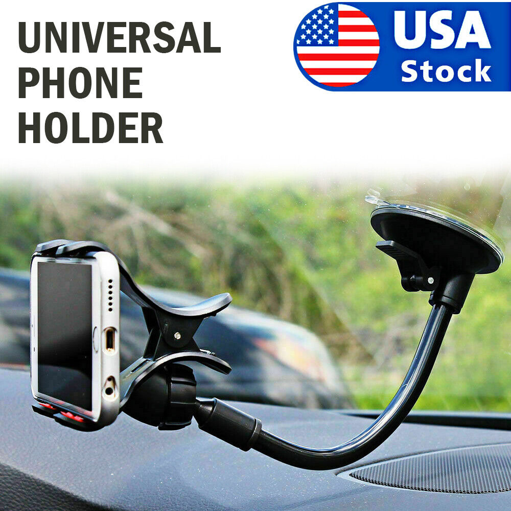 Adjustable car phone holder with 360° rotation and strong suction for windshield. Fits devices up to 3.54 inches wide. Durable arm with 360° rotation. No glue suction cup design. Made for car windshields only.