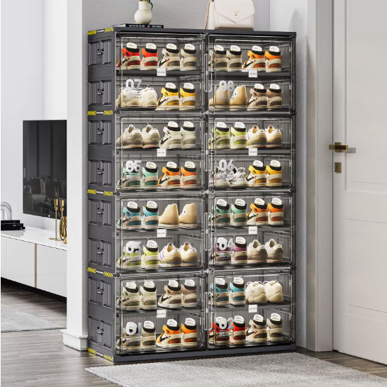 6 Layers Of 24 Pairs Of Hard Plastic Shoe Storage Cabinet, Large Stackable And Foldable Sneaker Shoe Box Storage Cabinet - Image 7