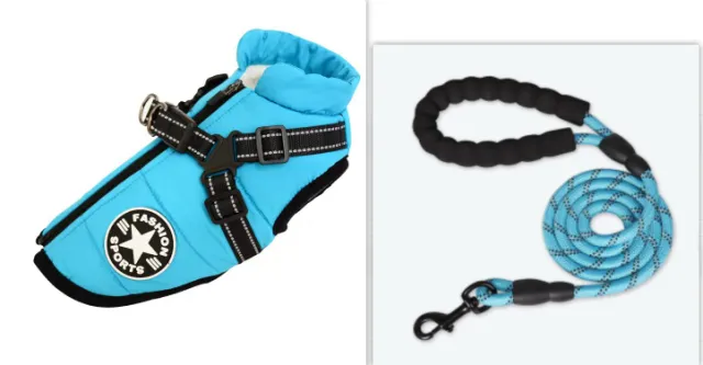Waterproof Dog Clothes Winter Dog Coat With Harness Warm Pet Clothing Big Dog Jacket Chihuahua Labrador Coat Costume Baby Blue - Shop at LoveMi