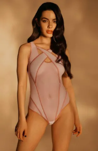 Mesh See through Hollow Bodysuit Pink - Shop at LoveMi