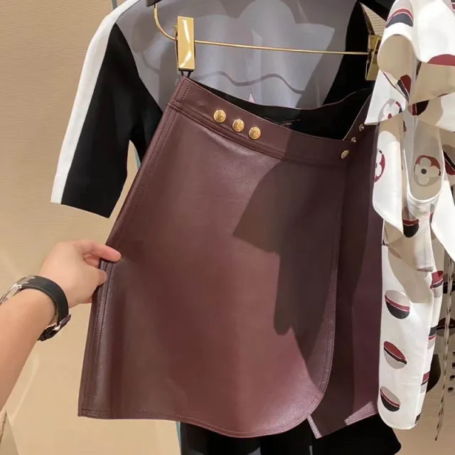 Women's A line Skirt With Leather Skirt Red - Shop at LoveMi