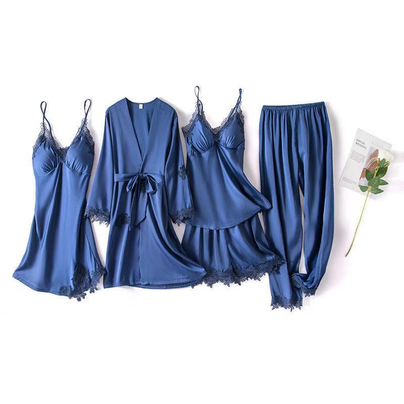 Title 3, Five-piece Silk Satin Nightgown With Chest Pad