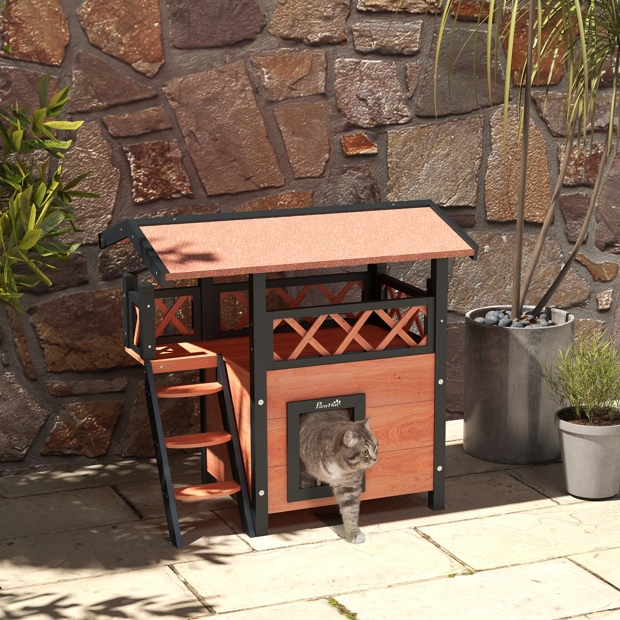 Outdoor Cat House With Balcony, Stairs And Roof, 77 X 50 X 73 Cm — image 10