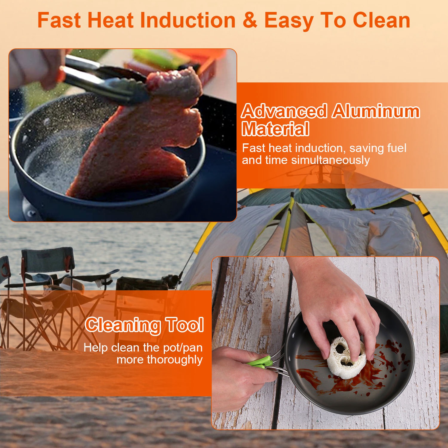 16Pcs Camping Cooking Ware Set Camping Stove Cookware Kit Aluminum Pot Pan Kettle Set With Bowls Knife Fork Spoon Carabiner Spatula Cutting Board For Hiking Picnic Outdoor — foto 7