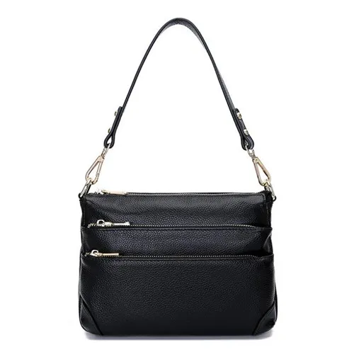 New Genuine Leather Women's Multi Zipper Partition Single Shoulder Crossbody Bag Black - Shop at LoveMi