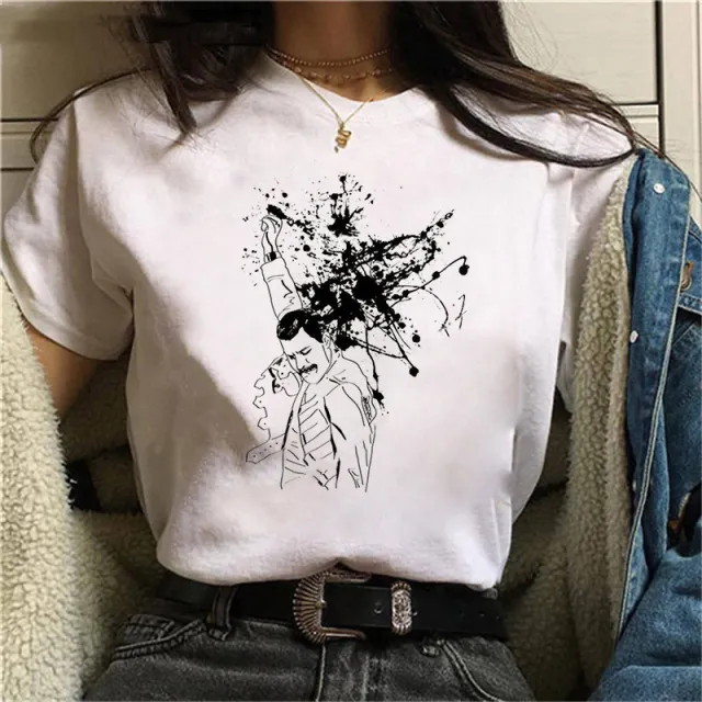 Printed Loose Round Neck Women's Short Sleeve T shirt 29442Color S - Shop at LoveMi