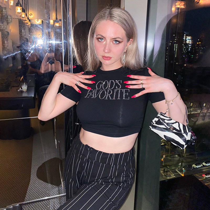 Women's Fashion Crew Neck Pullover Letter Embossed Short Sleeve