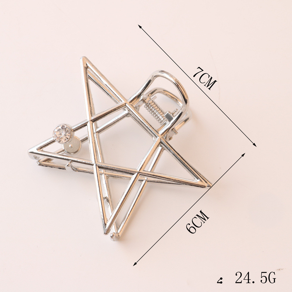 Korean Netflix Vintage Hollowed Out Geometric Shark Clip Rhinestone Pentagram - Shop at LoveMi