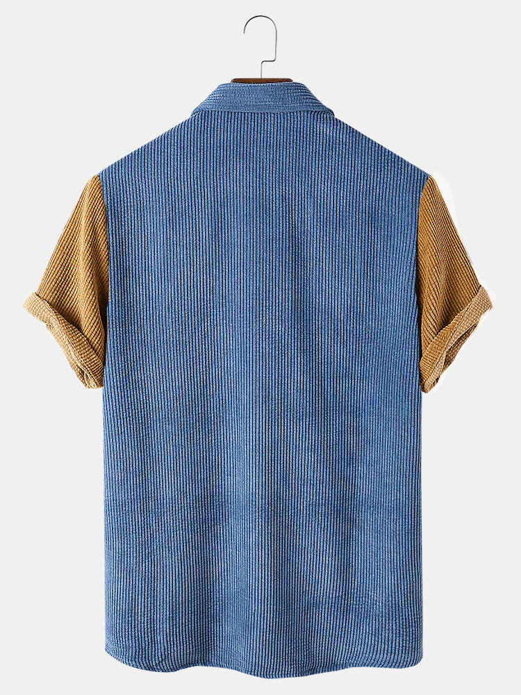 Colorblock Short Sleeve Fit Lapel Men's Shirt