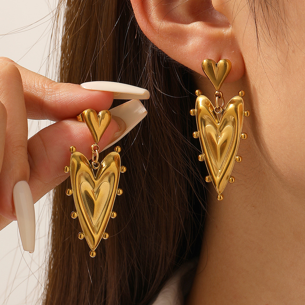 Luxury Minimalist Geometric Heart Earrings Titanium Steel Exaggerated Studs For Ladies