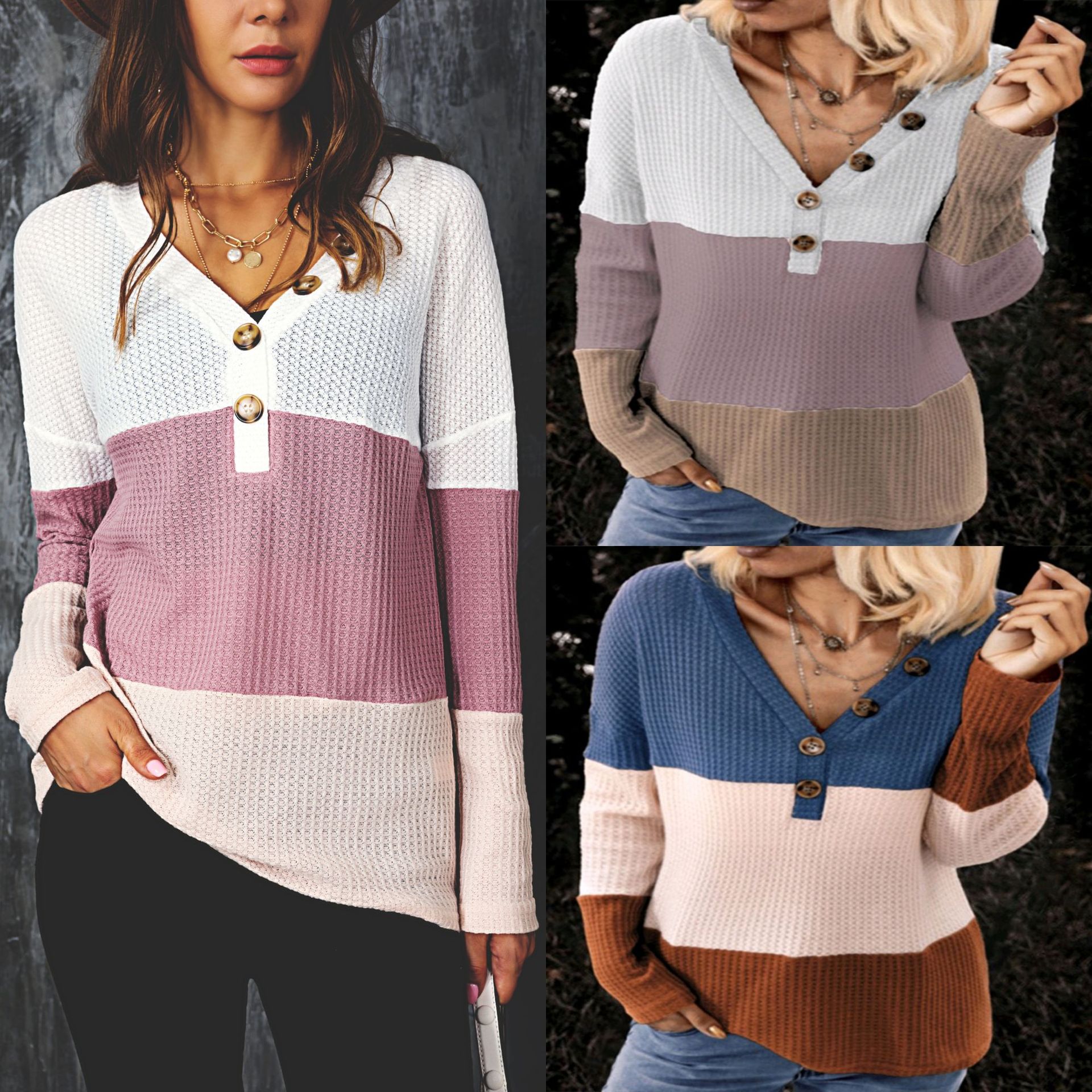 Title 1, Autumn And Winter V-neck Korean Style Stitching...