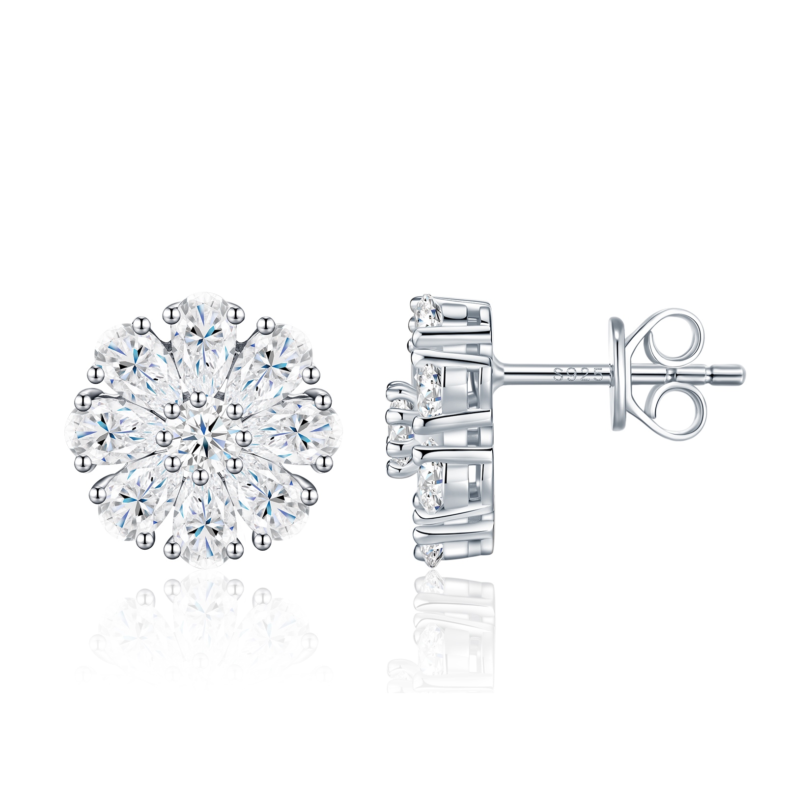 Engraved With Top-quality Moissanite, This Luxurious And Fashionable Minimalist Jewelry Features Silver Earrings And Necklaces. Made Of S925 Silver With Electroplated Platinum.