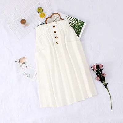 Solid Color Pocket Loose And Thin Cotton Mid length Skirt White - Shop at LoveMi