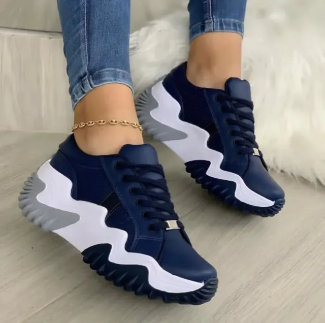 Women Shoes Lace up Sports Sneakers Blue - Shop at LoveMi