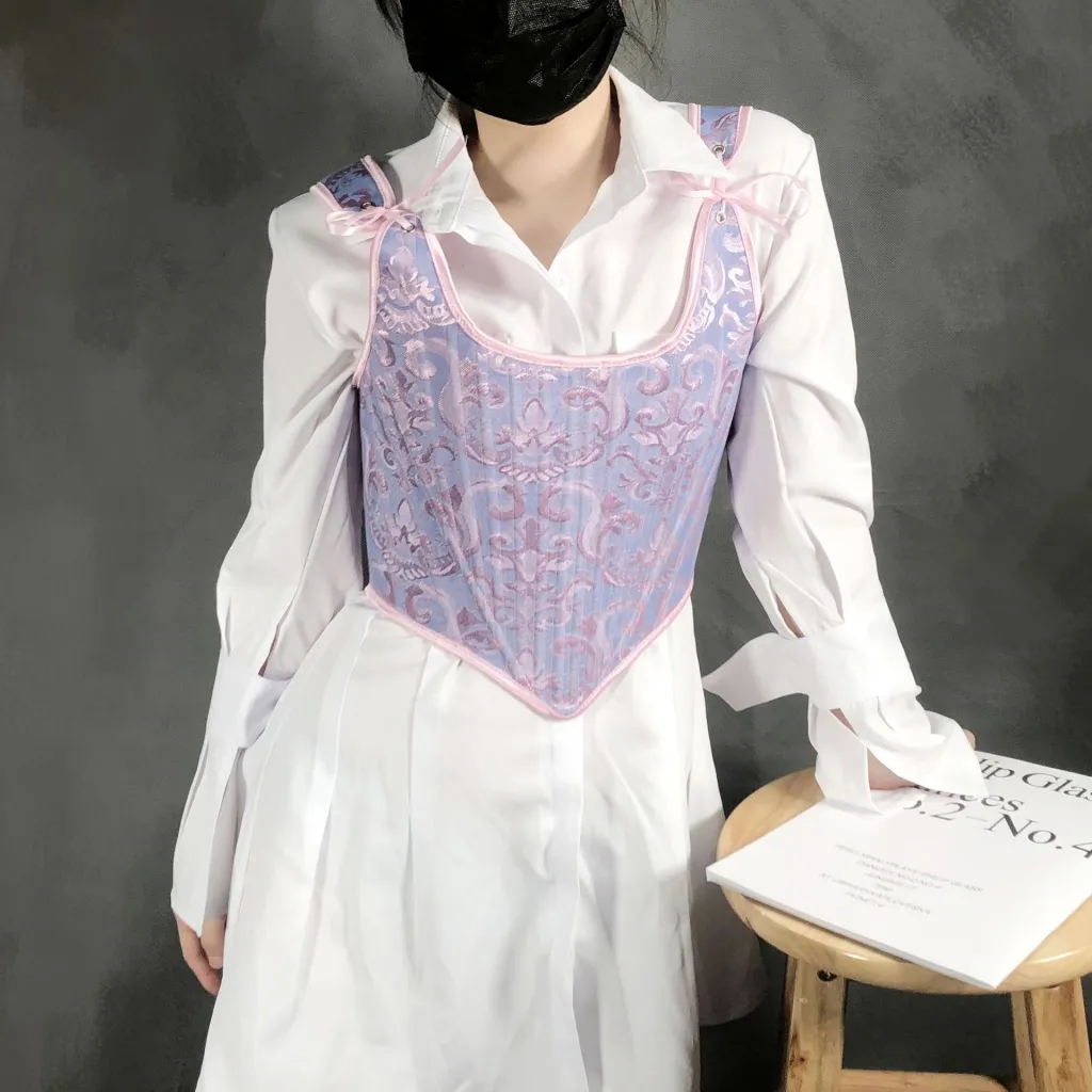 Women's New Jacquard Tie Back Corset Corset - Pink