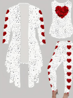 Women's 3 Suits  Printed Cardigan Jacket With Soli